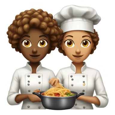 Spaghetti cooking battle women chefs one with curly hair  sticker