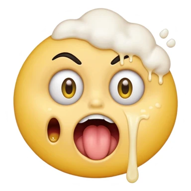 A yellow circle with eyes rolled back and mouth open, puking white foam sticker