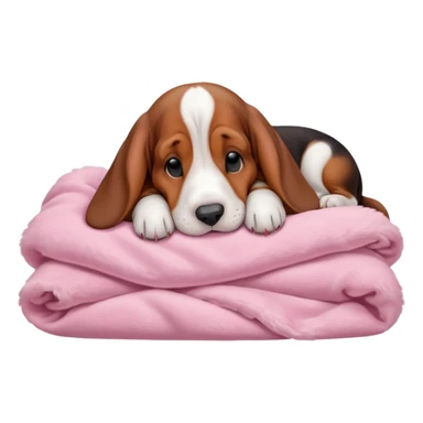A baby basset hound sleeping on a baby pink blanket  sticker
