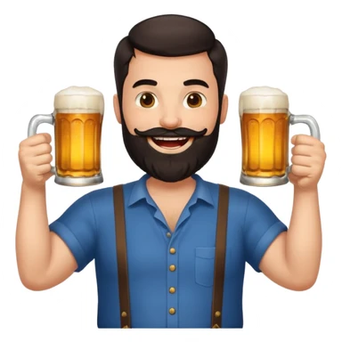 big man in lotus pose, bright skin, dark beard and dark short hair, holding beer mugs sticker