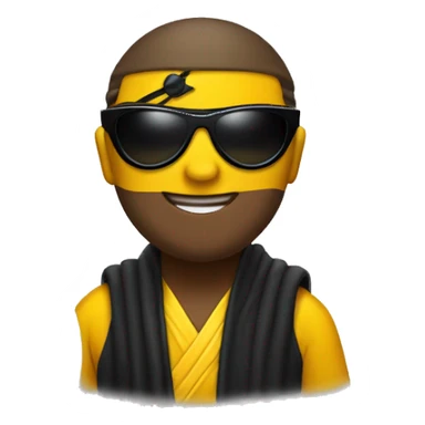 "Smiling Face With Sunglasses" emoji () wearing a ninja suit and a yellow earring. sticker