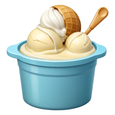 ice cream in a small round tub with lid off, creamy scoop of ice cream inside, rich glossy texture, classic flavor, minimal unbranded tub, soft lighting, no spoon or toppings, no faces, emoji scale sticker