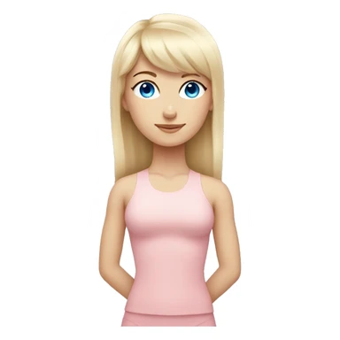 blonde with bangs and blue eyes yoga girl light pink clothes n sticker