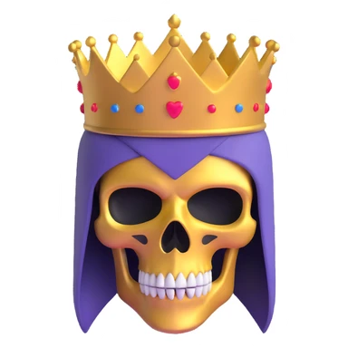 3D skull wearing a ski mask and a golden crown sticker