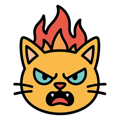 angry cat with flames sticker