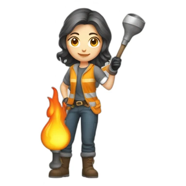 Hot Glass blower with torch, female caracter sticker