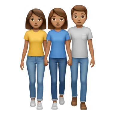 based on emoji style, two people walking together. one is brown-haired woman, wearing a shirt,  Another one is a non-binary person, wearing t shirt and jeans, and the second person doesn't have anything on their hands. They are not holding hands sticker