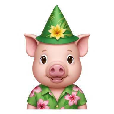 Pig with green aloha shirt, birthday hat sticker