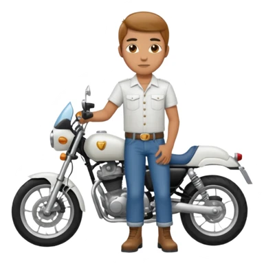 A motorcycle rider in maong pants and a white shirt. sticker