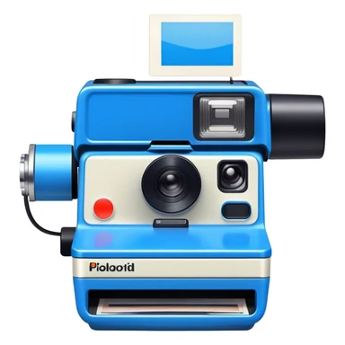 blue polaroid camera with photo dispensing sticker