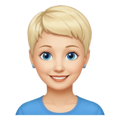 Mujer  60 años pelo rubio y pixie ojos azules cara redonda sticker