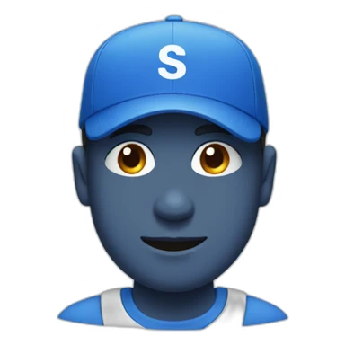 A Men with a blue cap and with the white letters S and K in his blue tshirt sticker