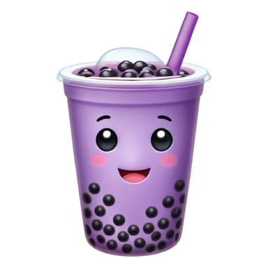 Purple bubble tea cup with a cute face and black tapioca pearls inside sticker
