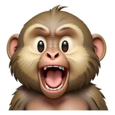 Cinematic Realistic Cute Yawning Baboon Portrait Emoji, Head tilted slightly with a dramatic, wide-open yawn, showcasing a soft, textured face with gently drooping features and half-closed, drowsy eyes, rendered with lifelike natural detail and warm shadows, high shine, relaxed yet expressive, styled with a dash of wild charm, soft glowing outline, capturing the essence of a sleepy yet affectionate baboon that appears ready to stretch out for a hearty nap! sticker