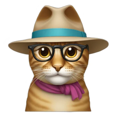 Un chat avec des lunettes et un chapeau sticker