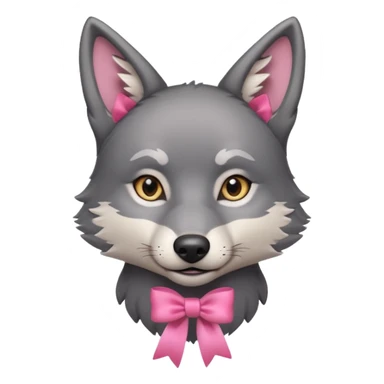 Pleading Face cute dark grey wolf with a pink ribbon io his ear sticker