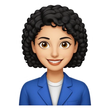 30 year old iranian woman very short curly black hair, big brown eyes, tanned skin, big smile, white teeth, pretty, stylish, shorter hair, boy cut hair, nice clothes sticker