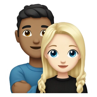 Blonde girl with blue eyes in black sweater and an east asian with light skin man with black hair and black eyes hugging sticker