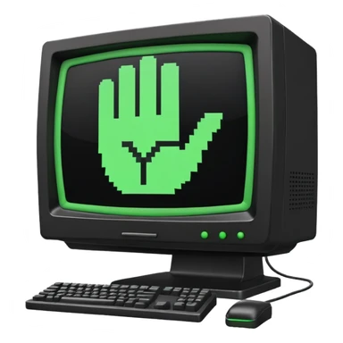 Retro computer monitor with pixelated "ASL?" sticker