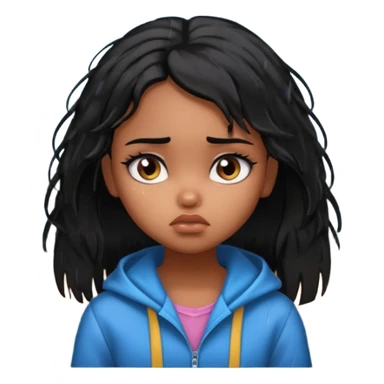 generate a pretty bratz brown skinned girl with messy black hair looking out of the rainy window, looking very sad sticker