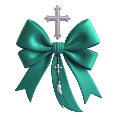 3D emoji gothic bow, dark emerald velvet, silver cross, and feather details sticker