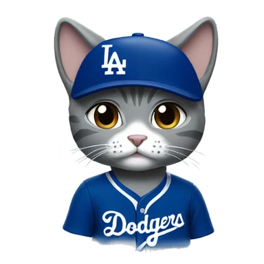 Grey Cat wearing a dodgers uniform with tears  sticker