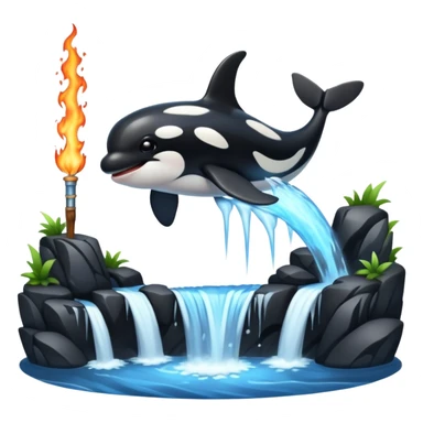 an orca on a waterfall using a firewand sticker