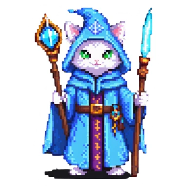 cat wizard with a magical staff and wizard robe sticker