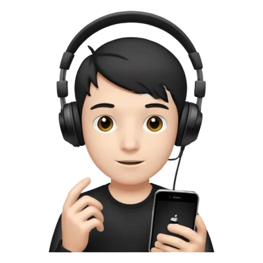 a boy with headphone in his hand not his head sticker