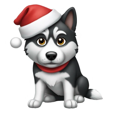 Black and white huskey wearing a Santa hat sticker