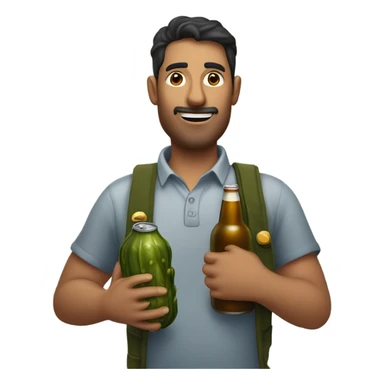 Guy holding a beer and pickle sticker