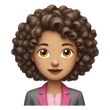 brunette woman curly-haired with pink blazer sticker