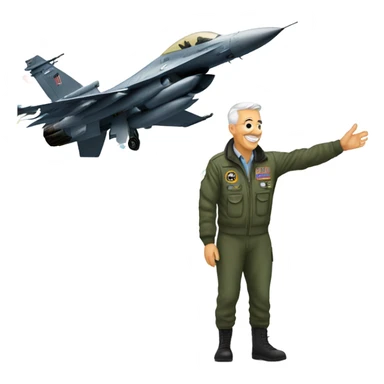 Old fighter pilot standing by F-16 with new year streamers falling from the aky sticker