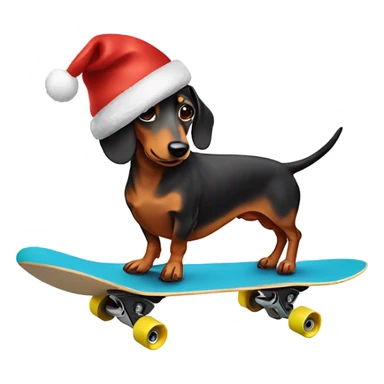 Sausage dog with a Christmas hat on riding a skate board sticker