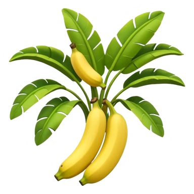 A 3D cartoon banana plant with large green leaves and a bunch of bananas growing downward, natural lighting, Memoji-style. sticker