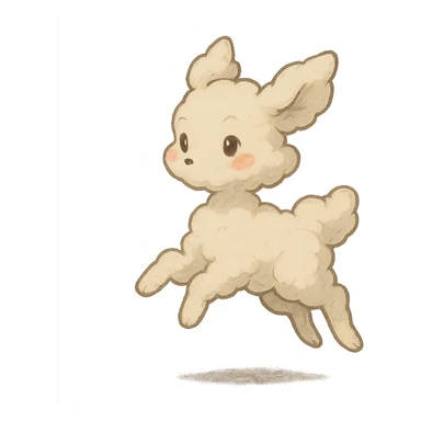 vanilla-colored cloud doe with rosy cheeks, floating with witch-like grace, social media brand identity mascot, Ghibli style sticker