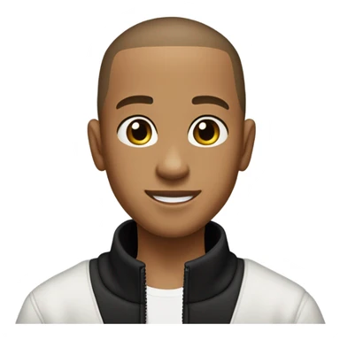 boy with very light brown skin, buzz cut, no facial hair, wearing a smart black quarter zip jumper with white t shirt underneath. sticker