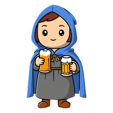 young female medieval pilgrim with cloak and beer bottle sticker