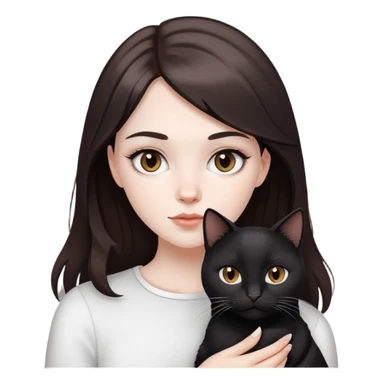 White brunette girl with brown eyes holding a black cat  sticker