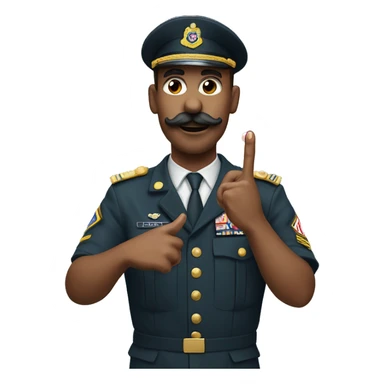 Military man with toothbrush mustache throwing a heart sign with his hands sticker