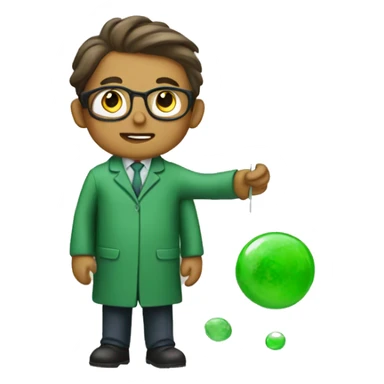 A scientist in a green coat draws pictures. sticker