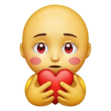 > "A round yellow emoji face with big, shiny, teary eyes, holding a red broken heart close to its chest with both hands, showing a caring and comforting expression, 2D digital art, soft shading, simple background." sticker
