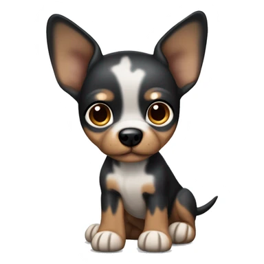 Cute Toy terrier, dark merle color (black, caramel and grey color, grey are spots) with big ears. One why is dark brown, the other one is half dark brown half blue sticker