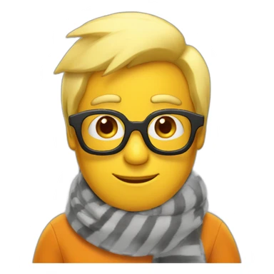 yellow penguin with black glasses dirtyblonde hair with orange tshirt and gray striped scarf sticker