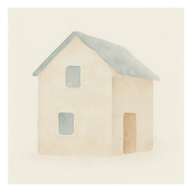 beige house, watercolor, gentle tones, artistic sticker