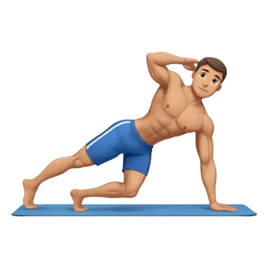 buff man blue shorts doing plank exercise on yoga mat sticker