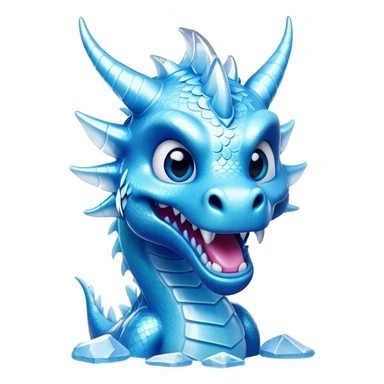 Cinematic Comical Beautiful Ice Dragon Portrait Emoji, Head tilted dramatically with an exaggeratedly amused expression, featuring a striking, glossy icy body with bold, crystalline textures and wide, expressive eyes that shimmer with playful frost, rendered with vibrant, lifelike detail and dynamic, natural shadows, high shine, dramatic yet whimsical, styled with an air of cheeky arctic mischief, soft glowing outline, capturing the essence of a spirited and over‐the‐top ice marvel that looks ready to burst into a flurry of frosty fun! sticker