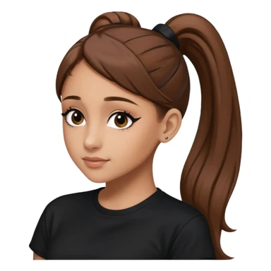 Ariana Grande high ponytaw with brown hair and with black thsirt and and eyeliner sticker