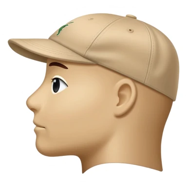 Beige Kangol flat cap seen from the side profile, classic baseball cap silhouette, with visible kangaroo logo on the side, iOS emoji style, light tan color sticker