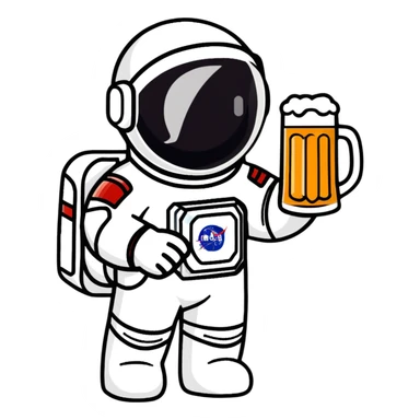 a pint of beer wearing a space suit, astronaut beer glass sticker